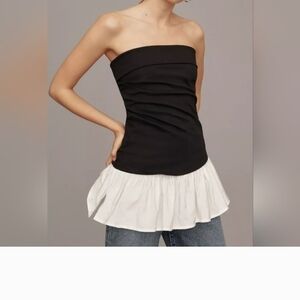 Anthropologie Maeve Black and White Strapless Peplum Top Size Small Like New